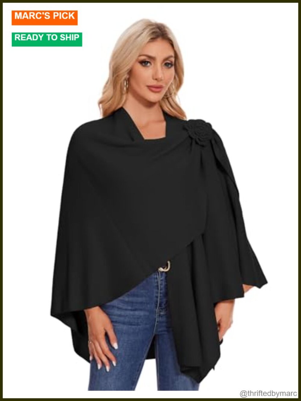 Women Cross Front Floral Shawl Wrap Poncho Viscose One Size Fall Winter